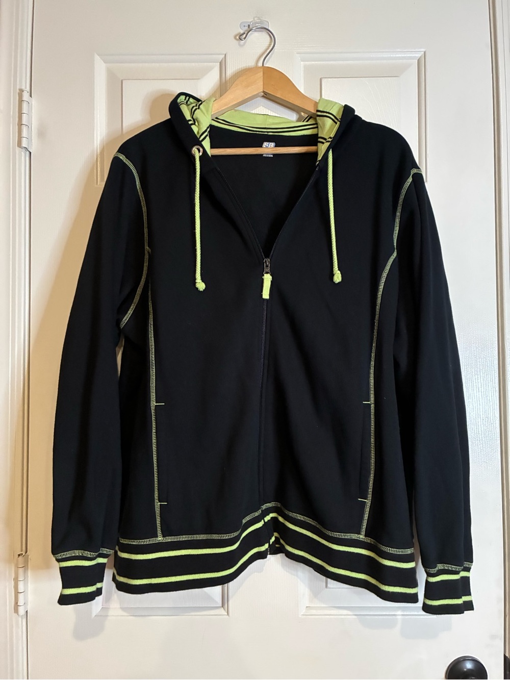 Black Hoodie with Lime Trim - Women’s Full-Zip Sweatshirt